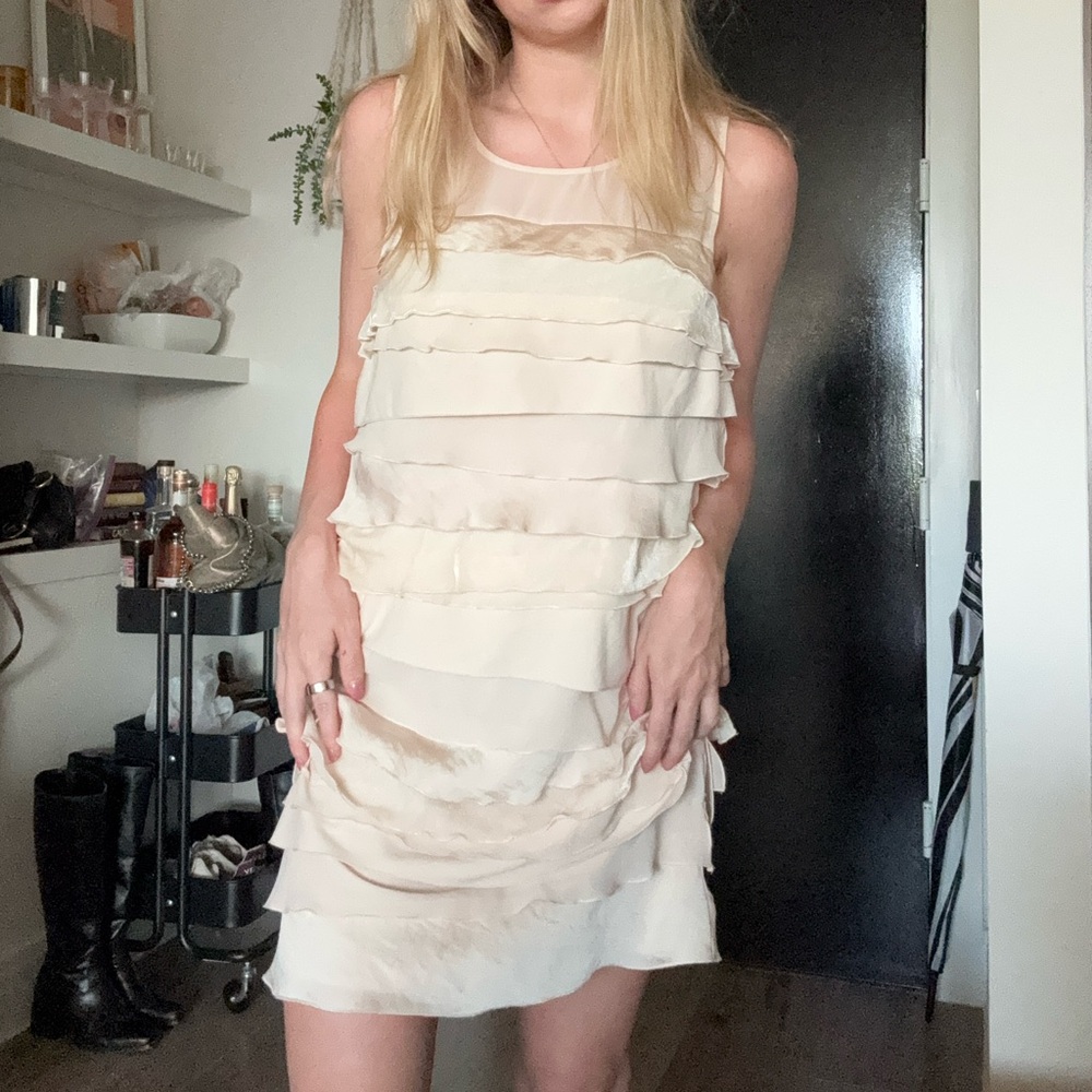 LOFT Cream Ruched Sheath Mini Dress